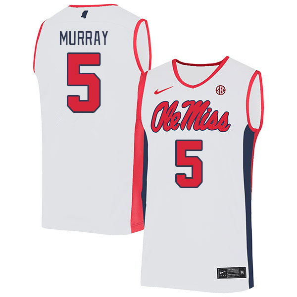 Ole Miss Rebels #5 Jaylen Murray College Basketball Jerseys Stitched Sale-White